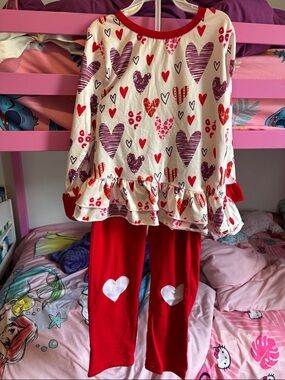 Amazon Red and White Heart-Print Girls Matching Set